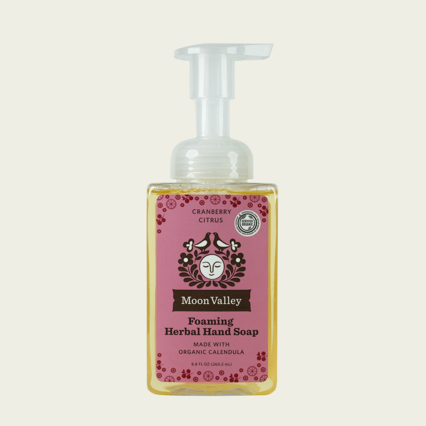 Moon Valley Organics Seasonal Foaming Herbal Hand Soap Front Dispenser Bottle Cranberry Citrus