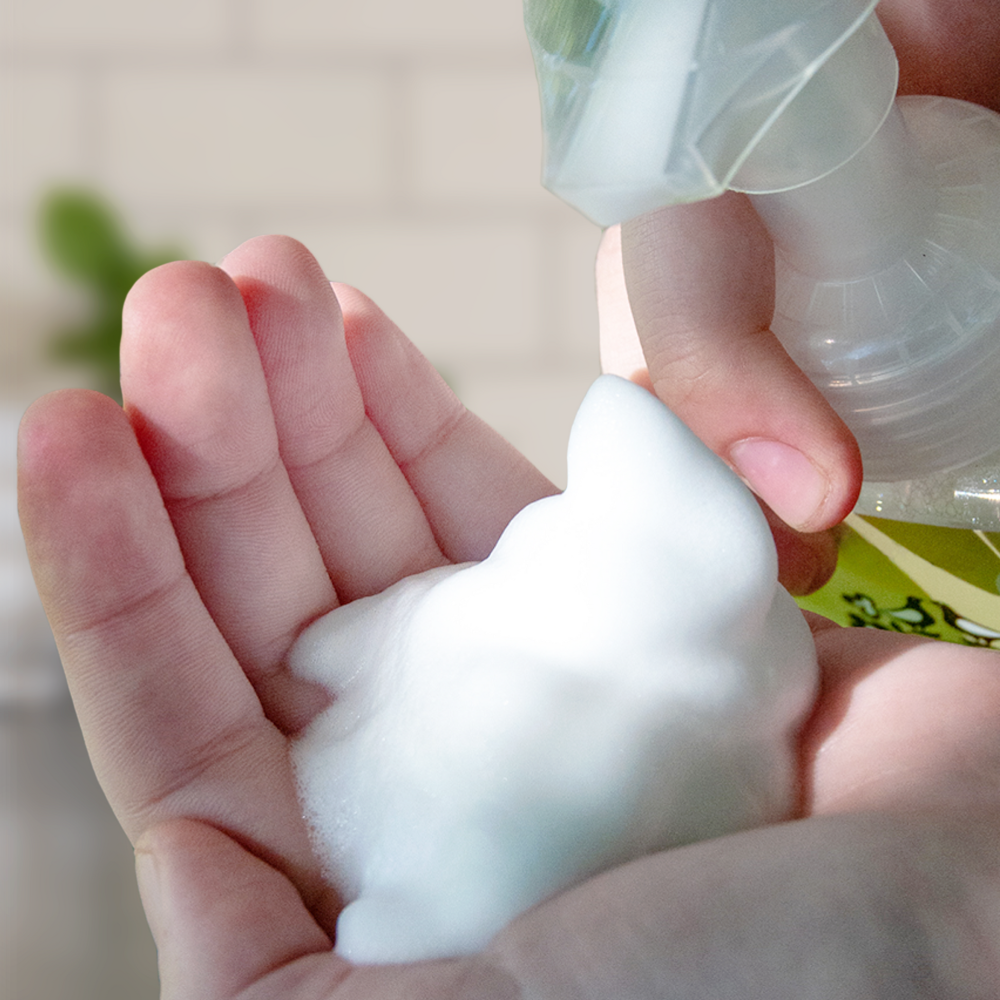 Moon Valley Organics Foaming Hand Soap close up of foam lather in hand